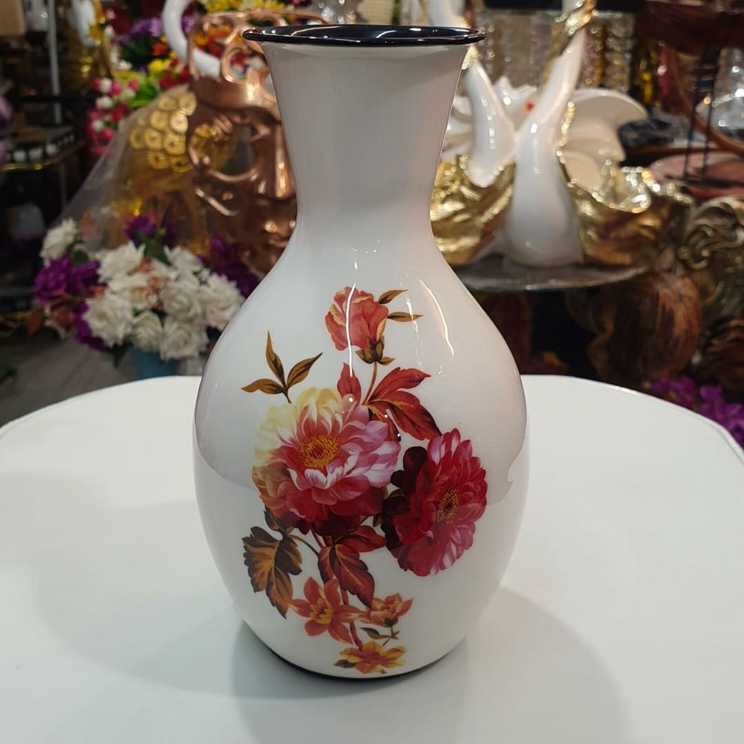 Uphaar Craft Unbreakable Wooden Flower Vase I Shiny Pearl White Polished Finish I Flower Pot I Elegant Empire Style Look (Random Prints) I Suitable for Gift I Personal Use I Beautiful Homes